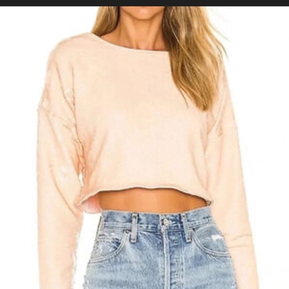 Nwot L'Academie LaceyCrop Top in Nude revolve sequin glam casual spring $140